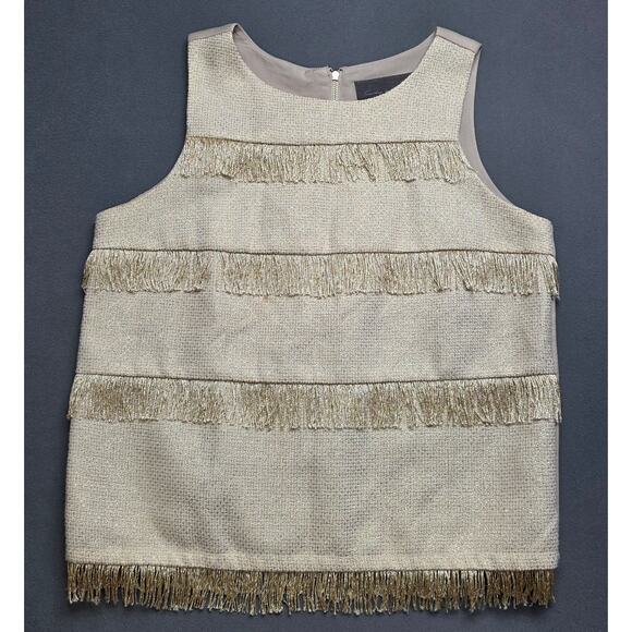 Sunday In Brooklyn Womens Med Metallic Gold Fringe Tank Top boho Tan Sleeveless - Picture 2 of 12